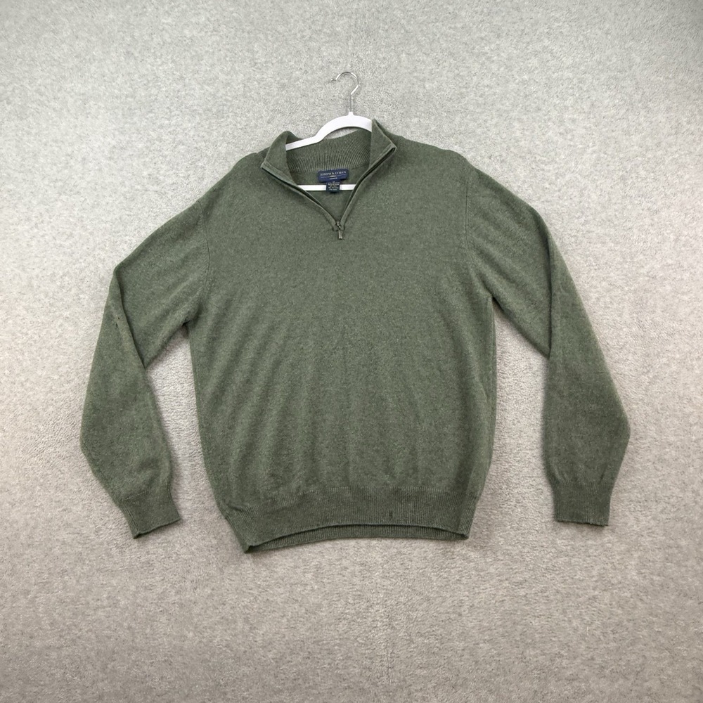 JOSEPH & LYMAN M 100% Cashmere Quarter‎ Zip Pullover Sweater Sage Green *